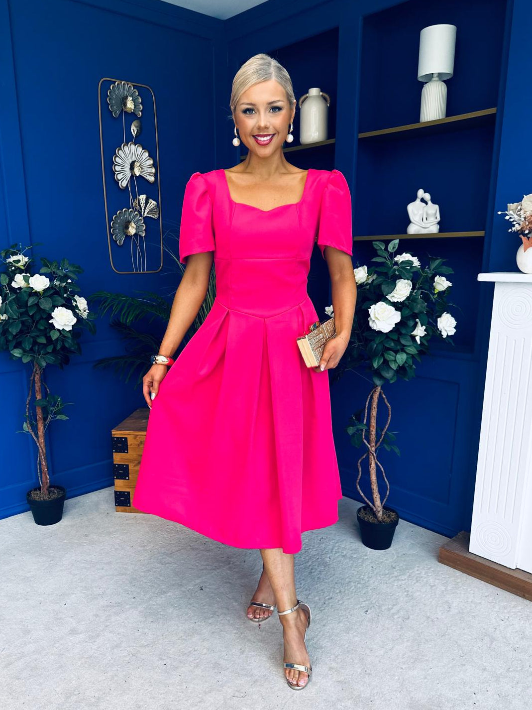 Hilary Sweetheart Neckline Occasion Dress Hot Pink