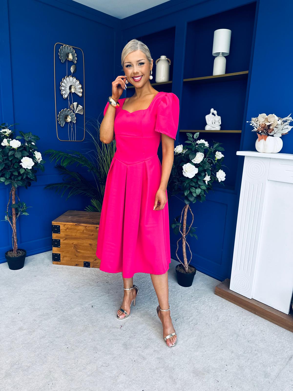 Hilary Sweetheart Neckline Occasion Dress Hot Pink