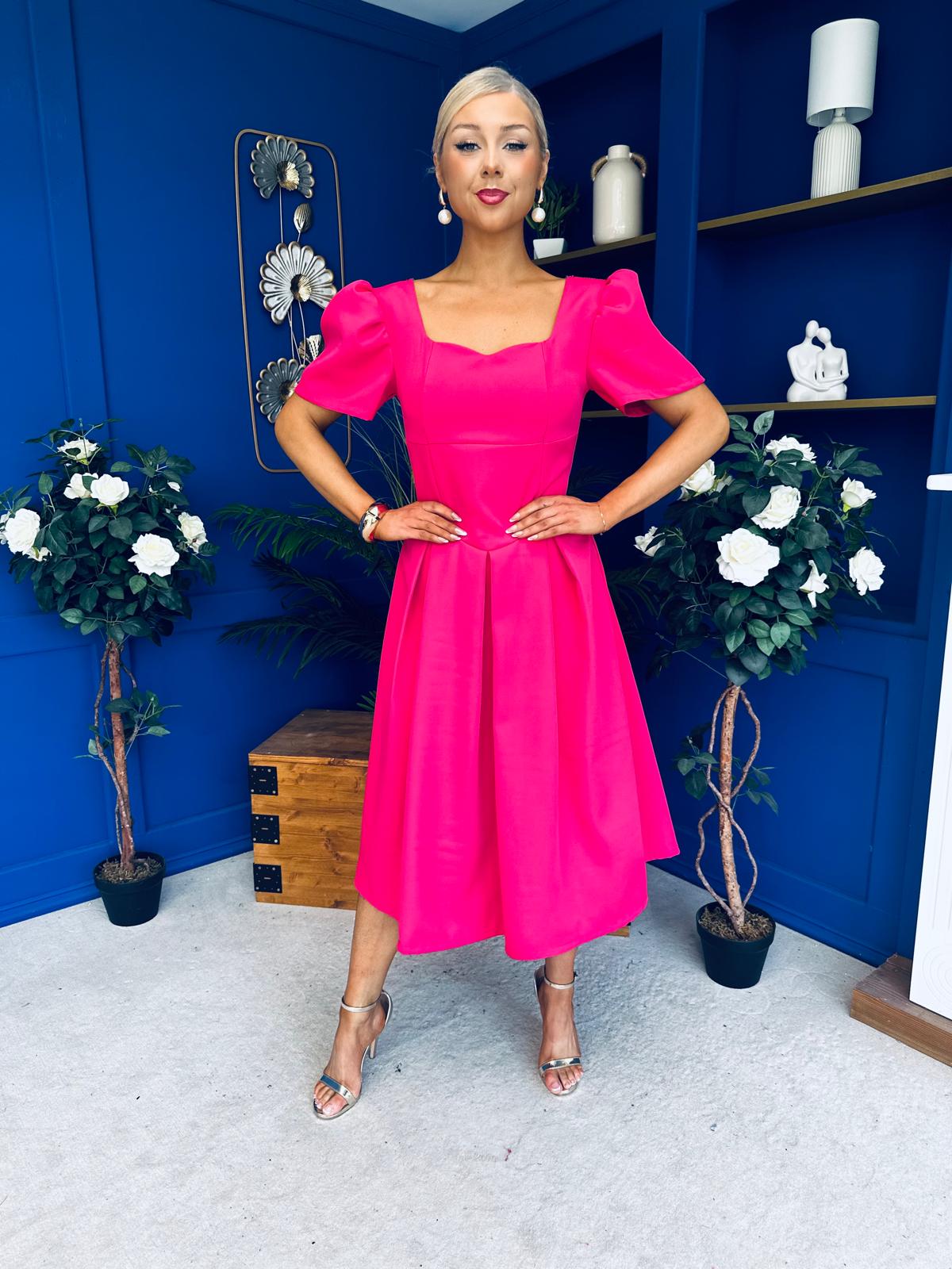 Hilary Sweetheart Neckline Occasion Dress Hot Pink