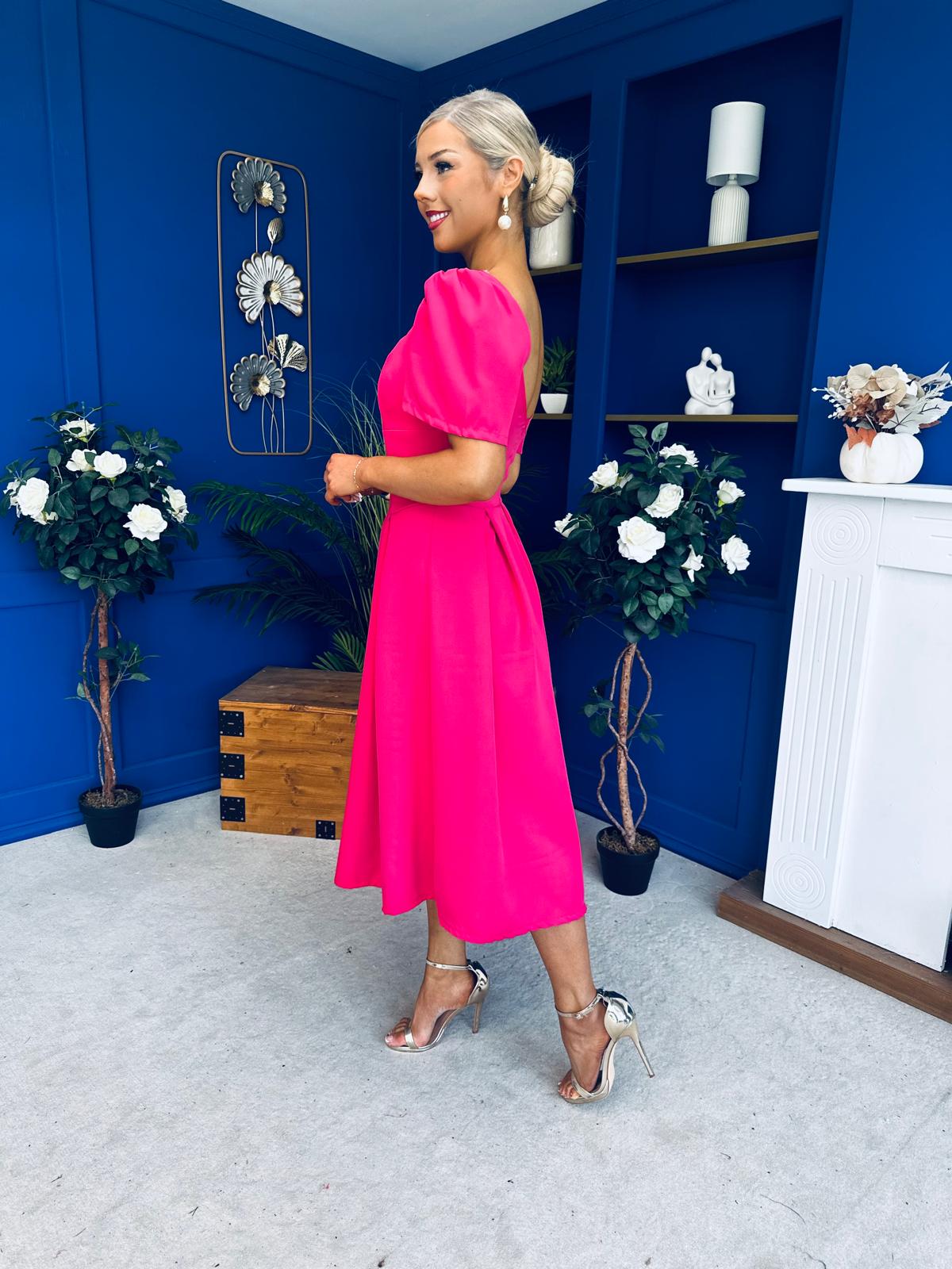 Hilary Sweetheart Neckline Occasion Dress Hot Pink