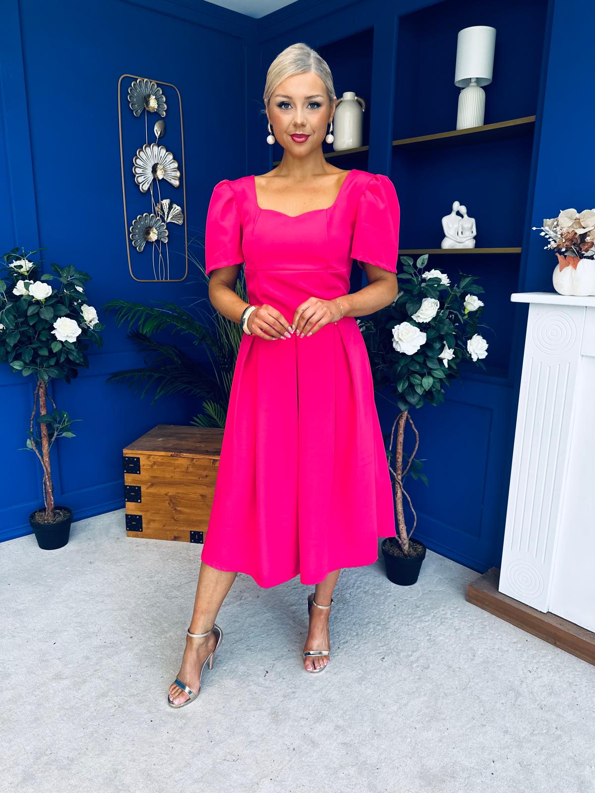 Hilary Sweetheart Neckline Occasion Dress Hot Pink