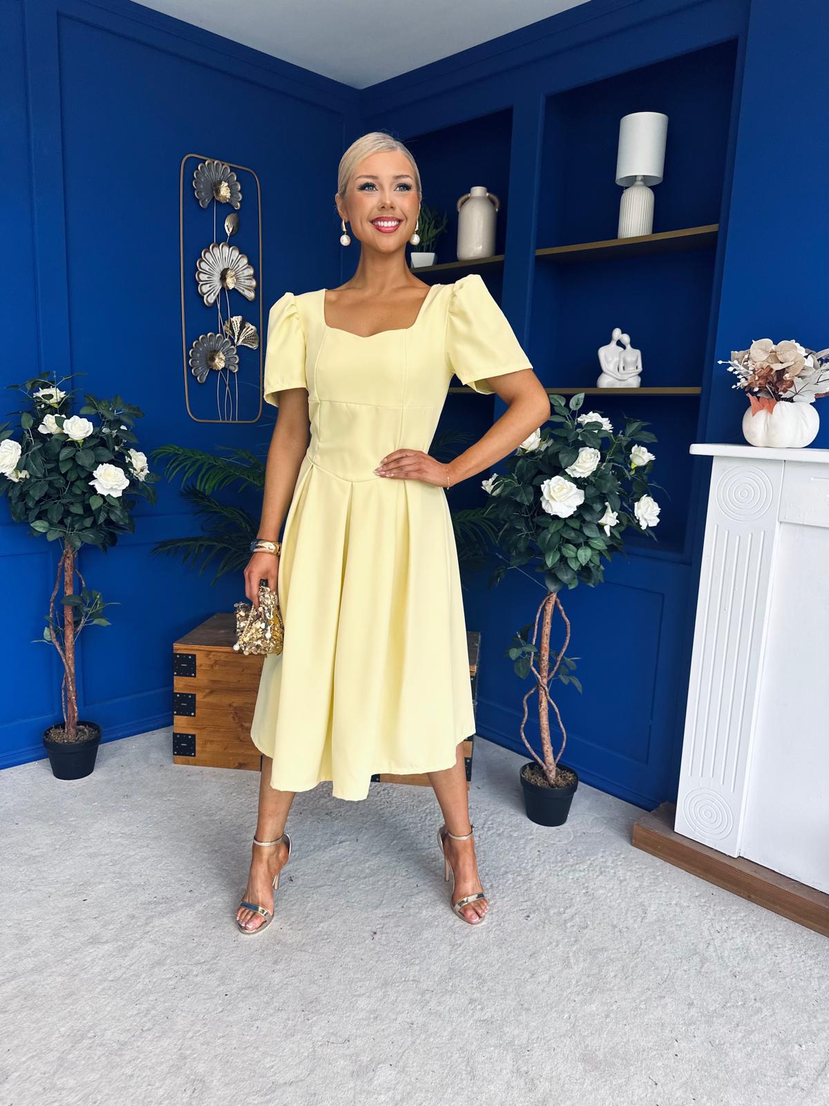 Hilary Sweetheart Neckline Occasion Dress Yellow