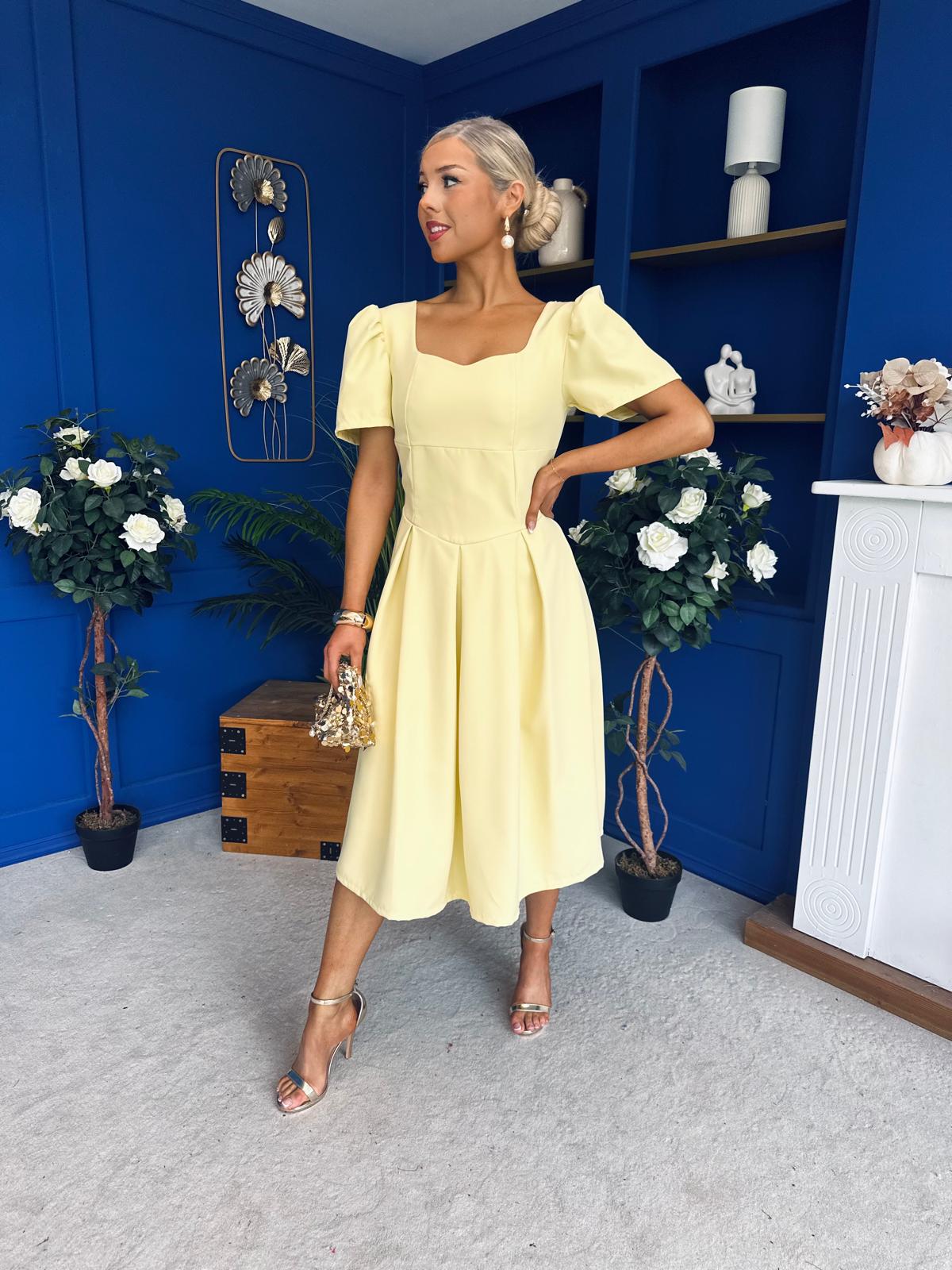 Hilary Sweetheart Neckline Occasion Dress Yellow