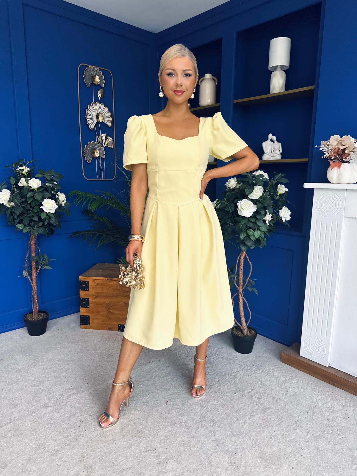 Hilary Sweetheart Neckline Occasion Dress Yellow