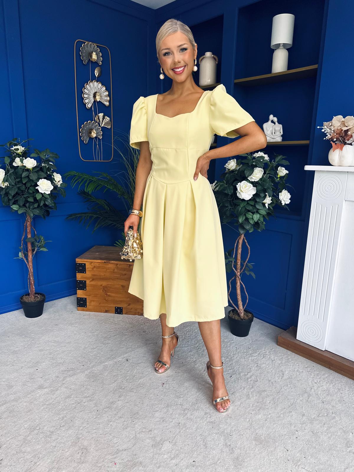 Hilary Sweetheart Neckline Occasion Dress Yellow