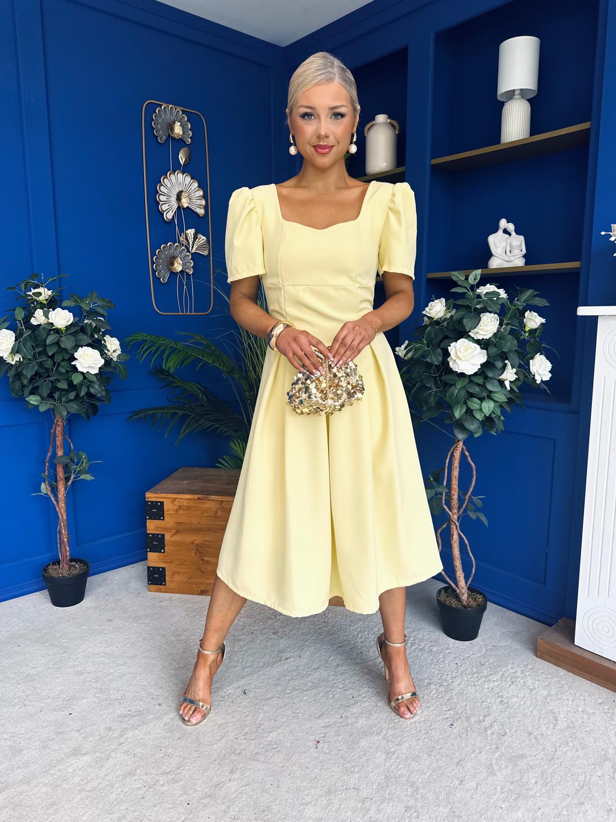 Hilary Sweetheart Neckline Occasion Dress Yellow