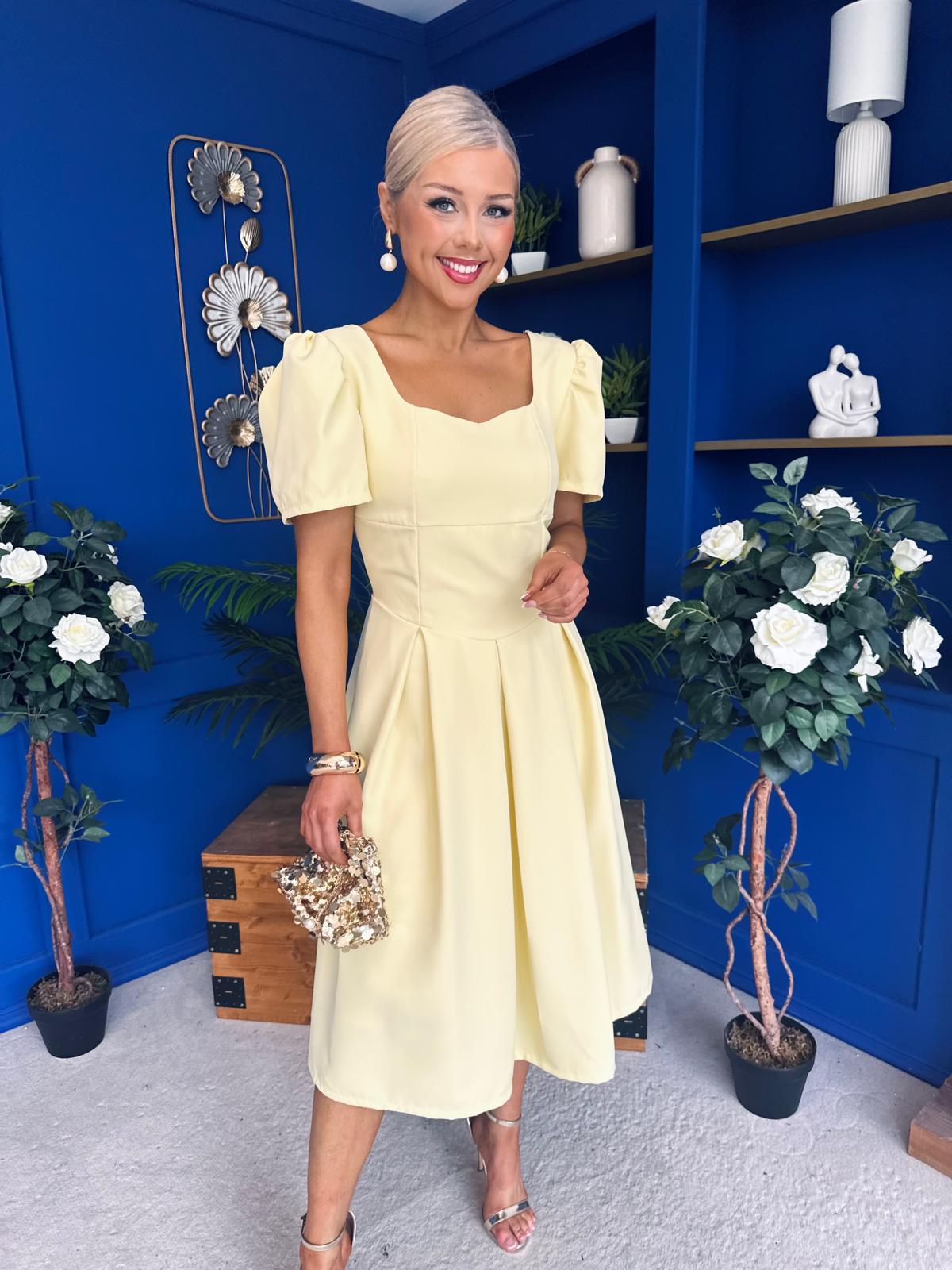 Hilary Sweetheart Neckline Occasion Dress Yellow