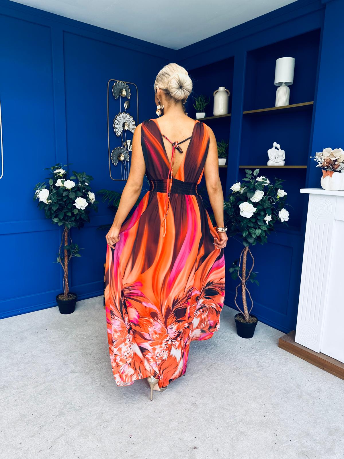 Aifric Plunge Neck Maxi Dress Amber