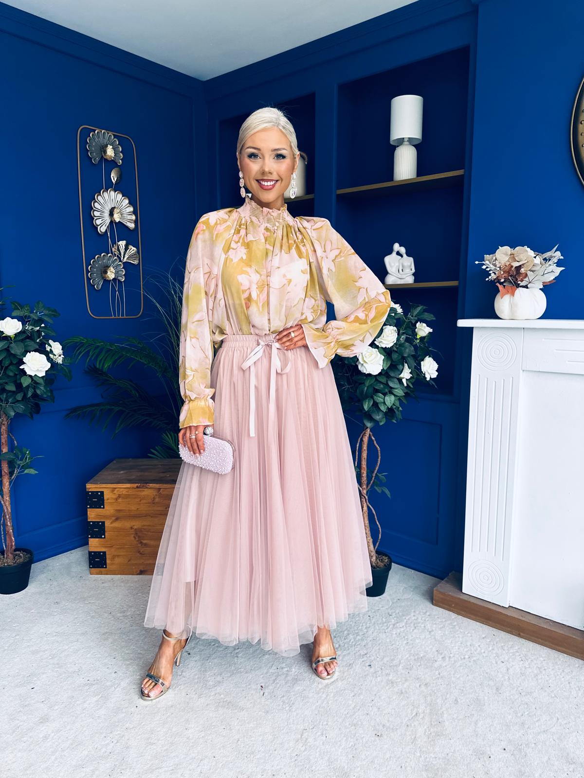 Alma High Neck Floral Top Pink / Sage