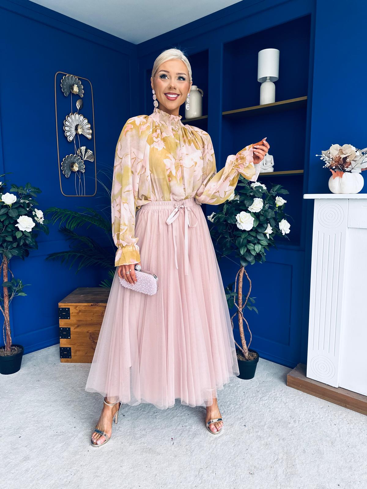 Alma High Neck Floral Top Pink / Sage