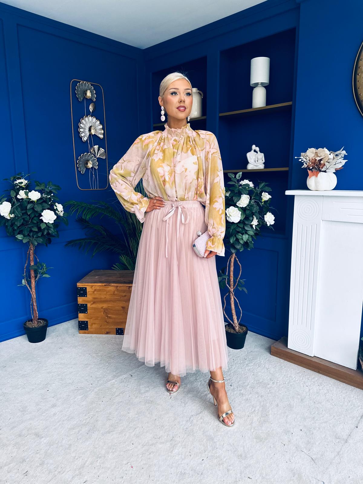 Alma High Neck Floral Top Pink / Sage