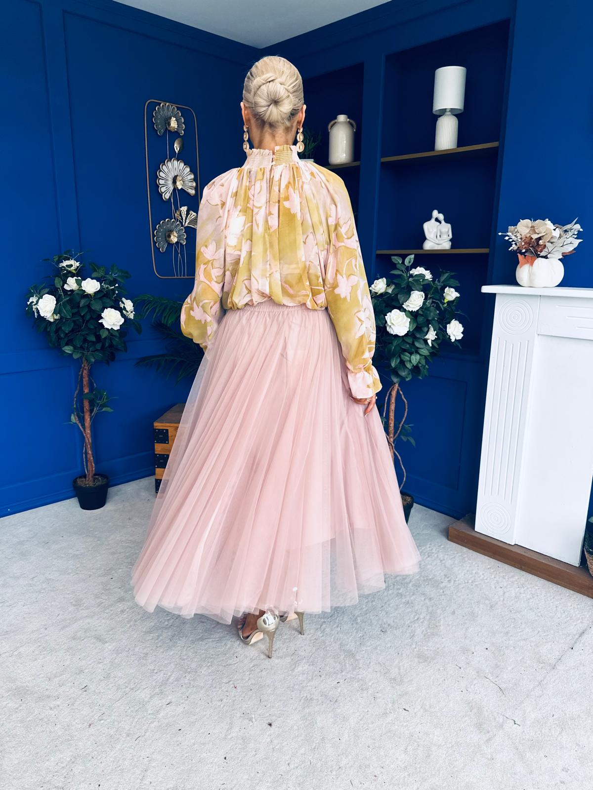 Alma High Neck Floral Top Pink / Sage