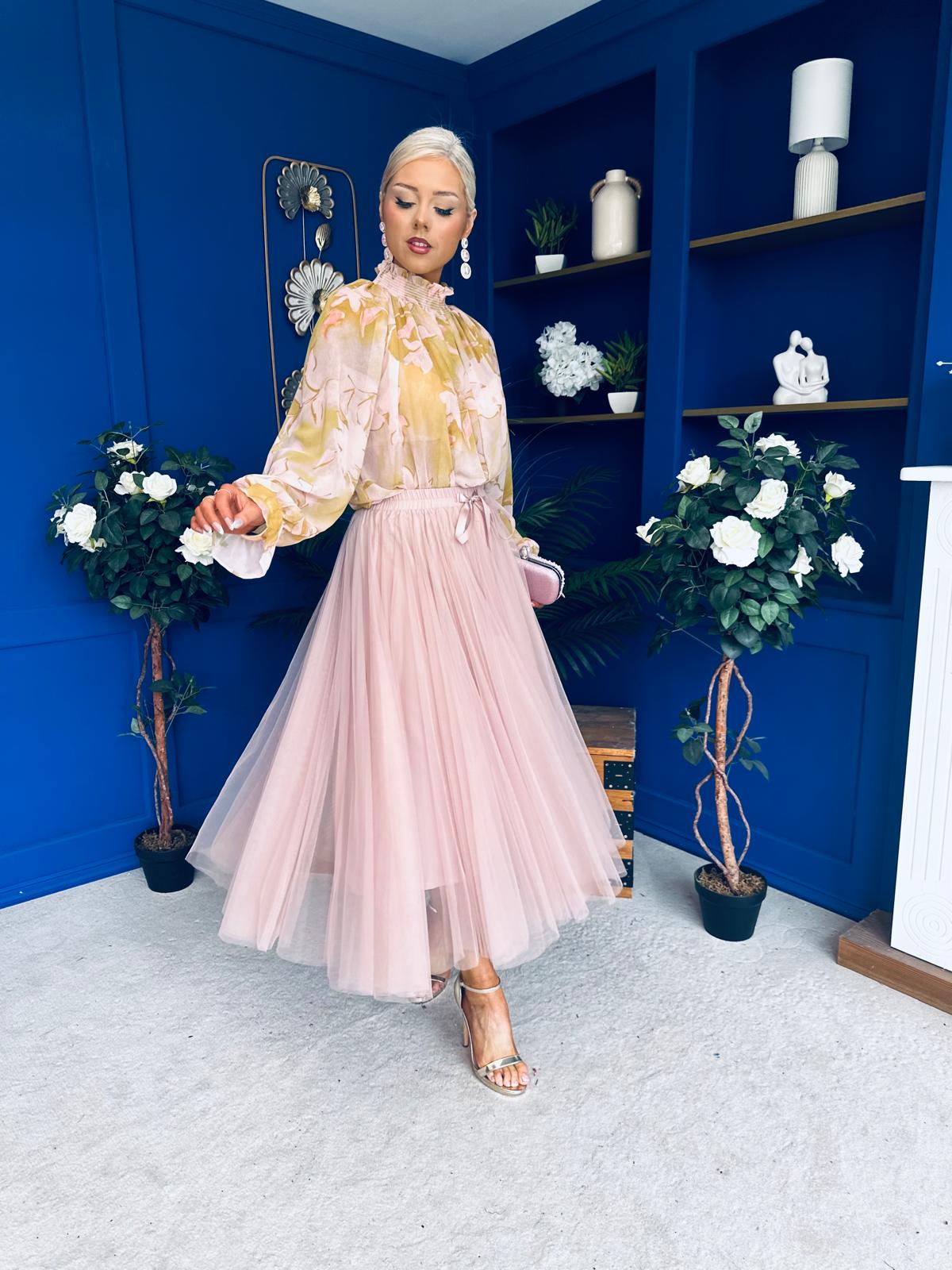 Alma High Neck Floral Top Pink / Sage