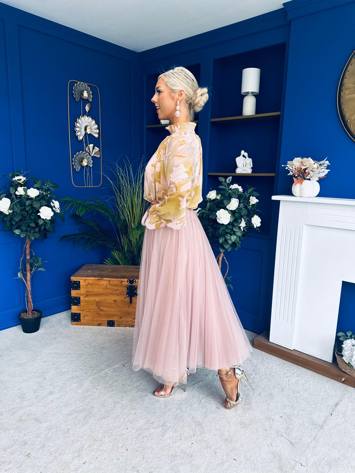 Alma High Neck Floral Top Pink / Sage