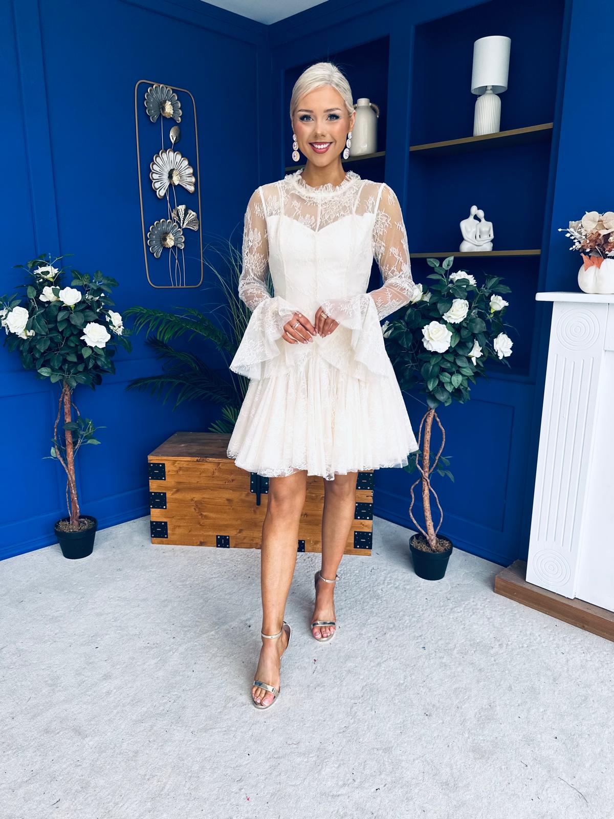 Thelma Lace Bodice Occasion Mini Dress Cream