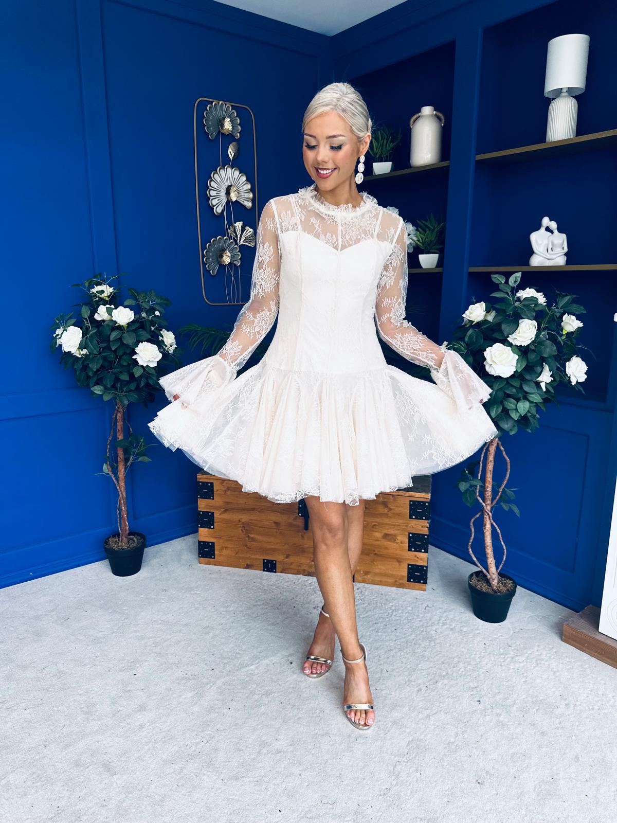 Thelma Lace Bodice Occasion Mini Dress Cream