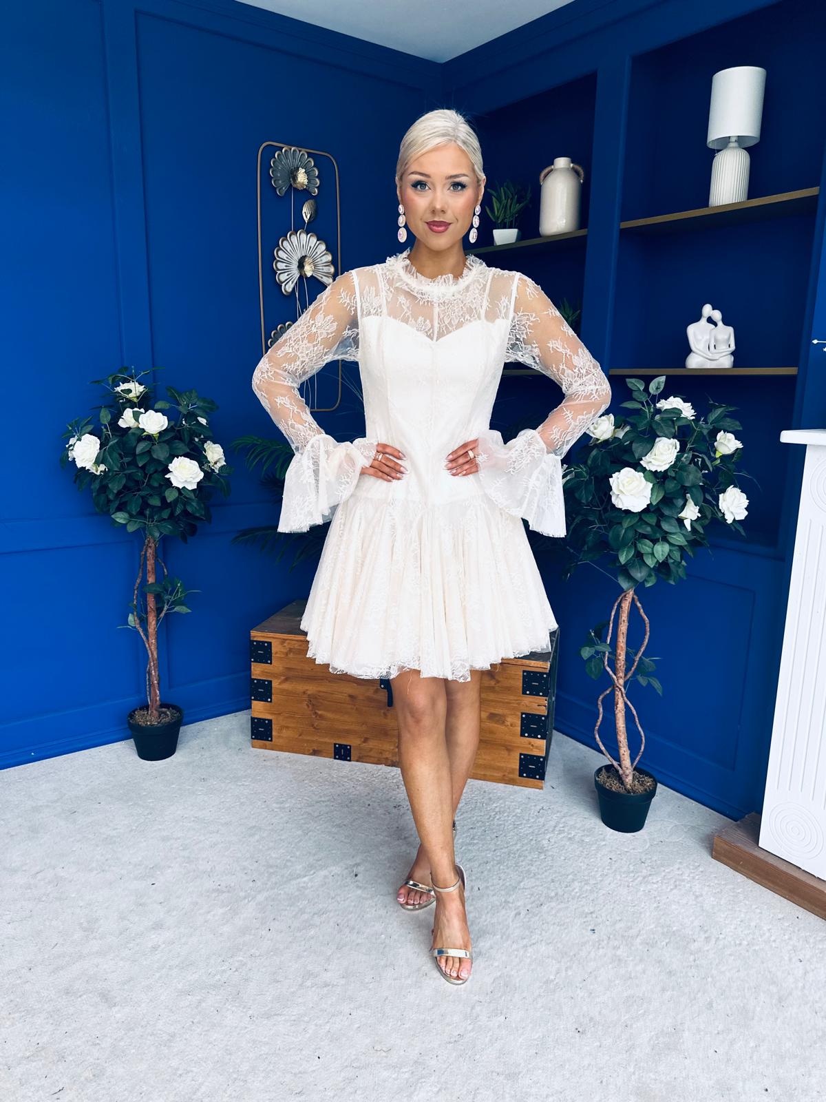 Thelma Lace Bodice Occasion Mini Dress Cream