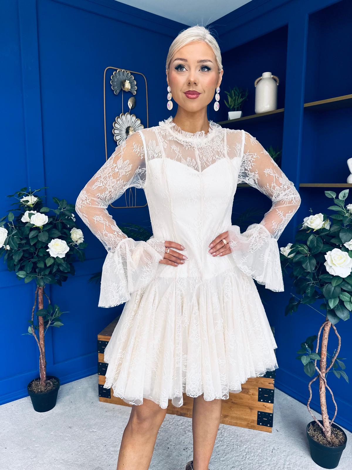 Thelma Lace Bodice Occasion Mini Dress Cream