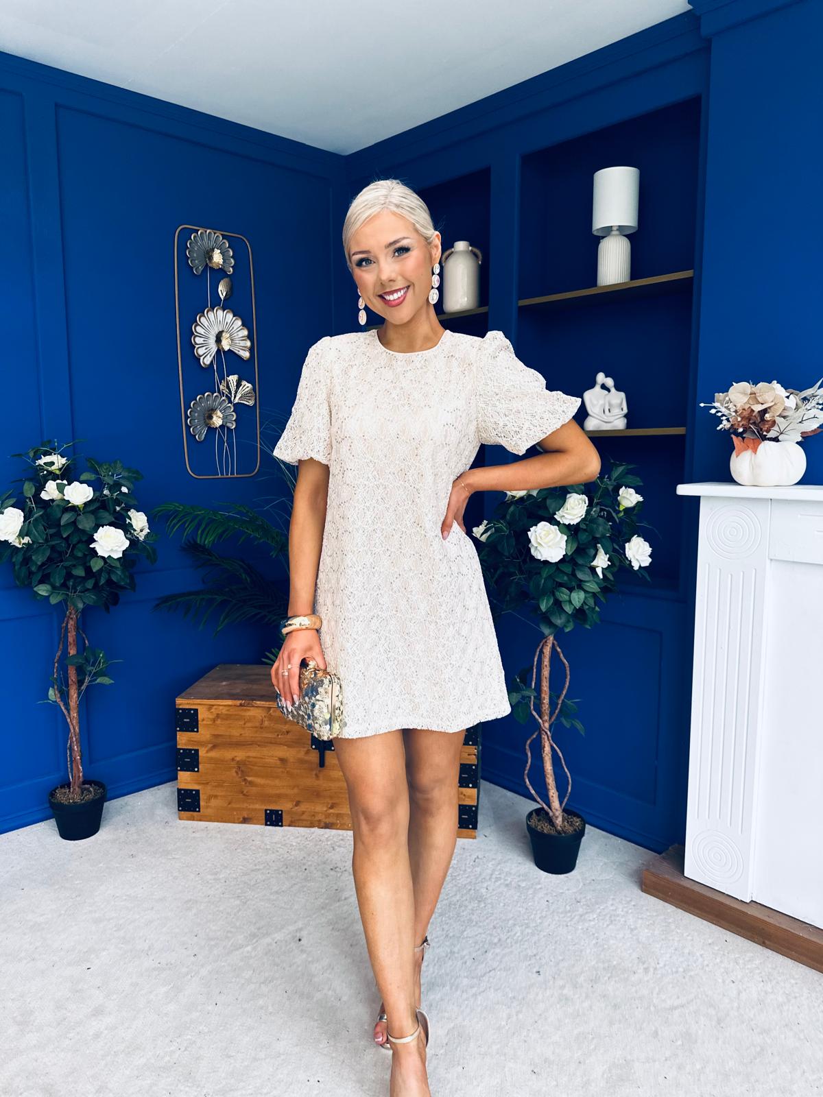 Frida Puff Sleeve Mini Dress Cream