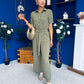 Daisy Short Sleeve Belted Jumpsuit Khaki
