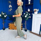 Daisy Short Sleeve Belted Jumpsuit Khaki