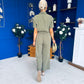 Daisy Short Sleeve Belted Jumpsuit Khaki