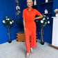 Daisy Short Sleeve Belted Jumpsuit Coral