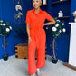 Daisy Short Sleeve Belted Jumpsuit Coral