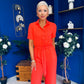 Daisy Short Sleeve Belted Jumpsuit Coral