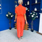 Daisy Short Sleeve Belted Jumpsuit Coral