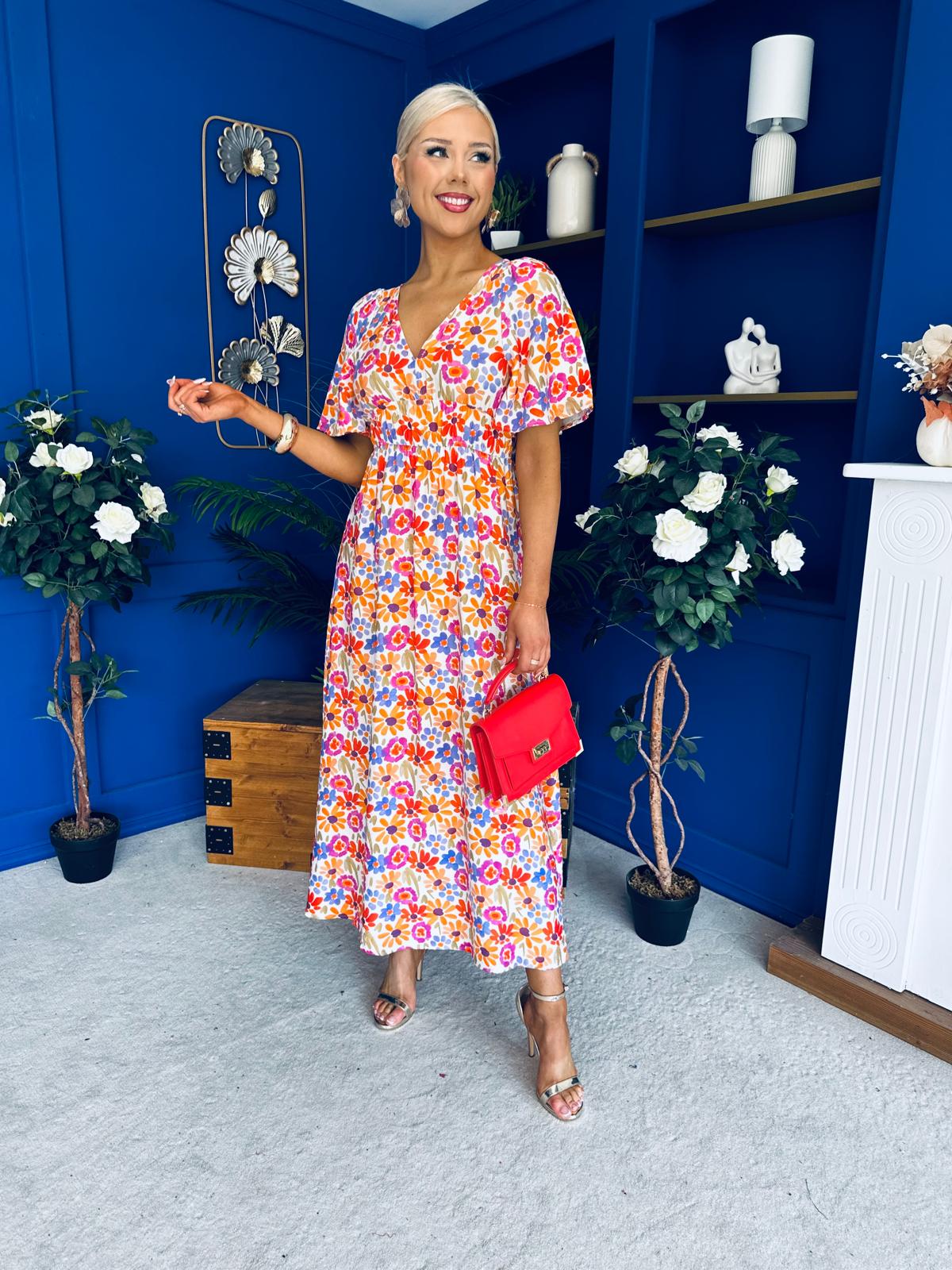 Nina Open Back Midi Dress Floral Pink