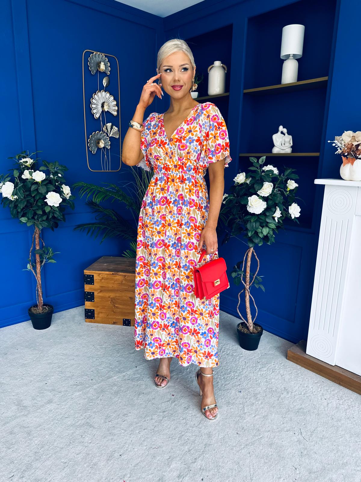 Nina Open Back Midi Dress Floral Pink