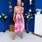 Carly Pleated Midi Dress Floral Cerise