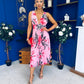 Carly Pleated Midi Dress Floral Cerise