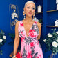 Carly Pleated Midi Dress Floral Cerise