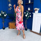 Carly Pleated Midi Dress Floral Cerise