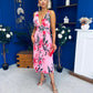 Carly Pleated Midi Dress Floral Cerise