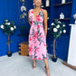 Carly Pleated Midi Dress Floral Cerise