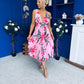 Carly Pleated Midi Dress Floral Cerise