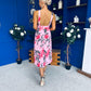 Carly Pleated Midi Dress Floral Cerise