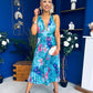 Carly Pleated Midi Dress Floral Blue