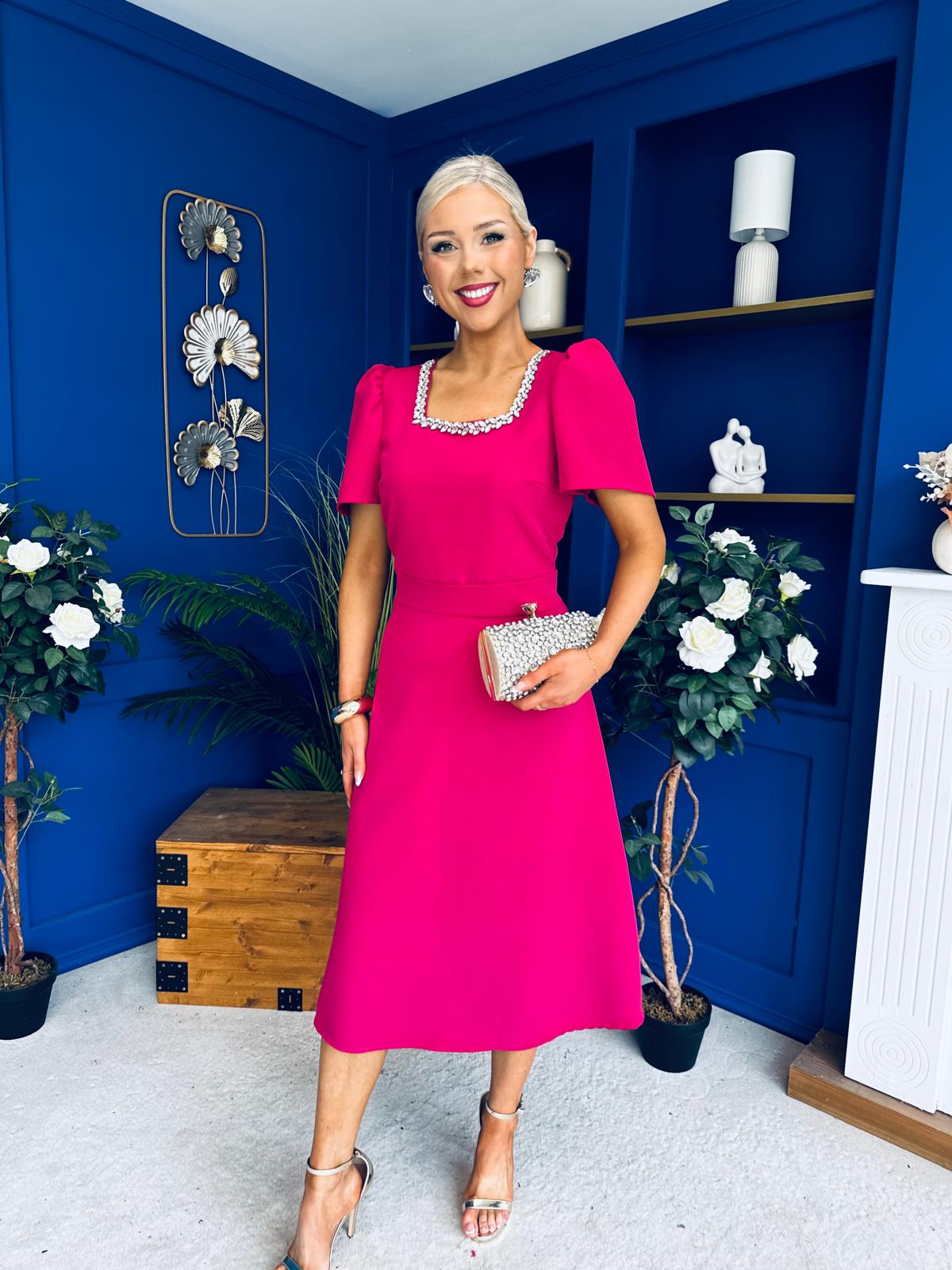 Florence Embellished Occasion Midi Dress Raspberry