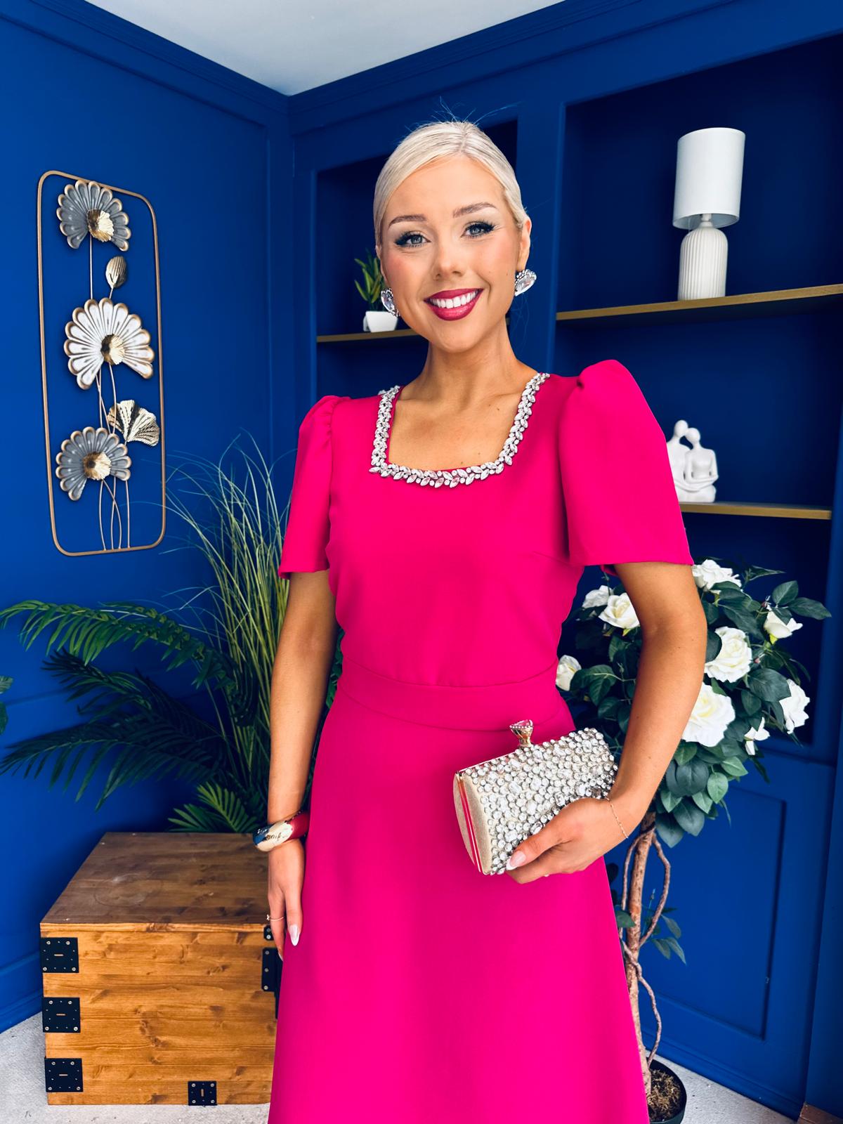 Florence Embellished Occasion Midi Dress Raspberry