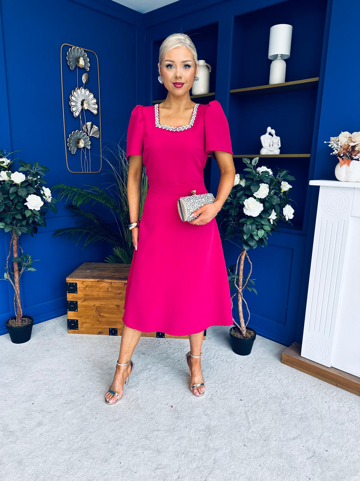 Florence Embellished Occasion Midi Dress Raspberry