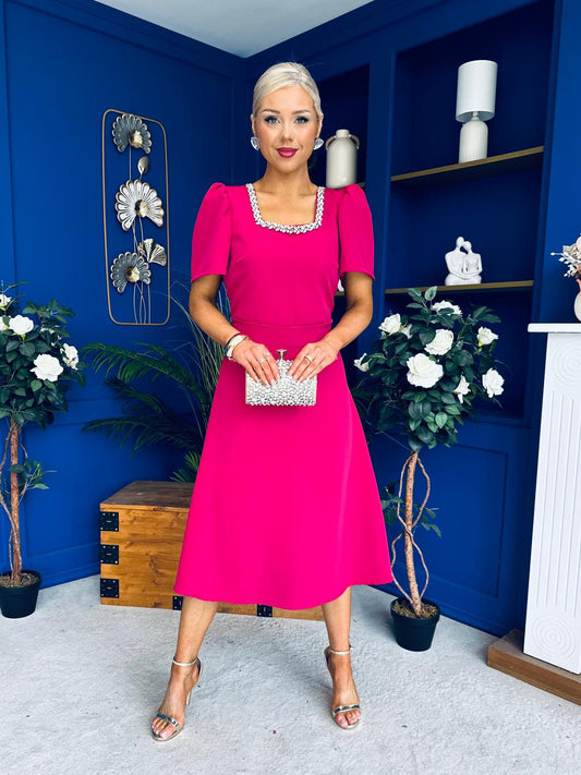 Florence Embellished Occasion Midi Dress Raspberry