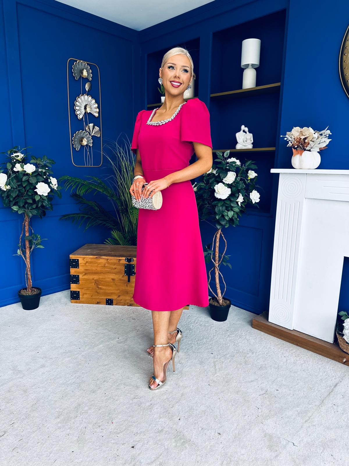 Florence Embellished Occasion Midi Dress Raspberry