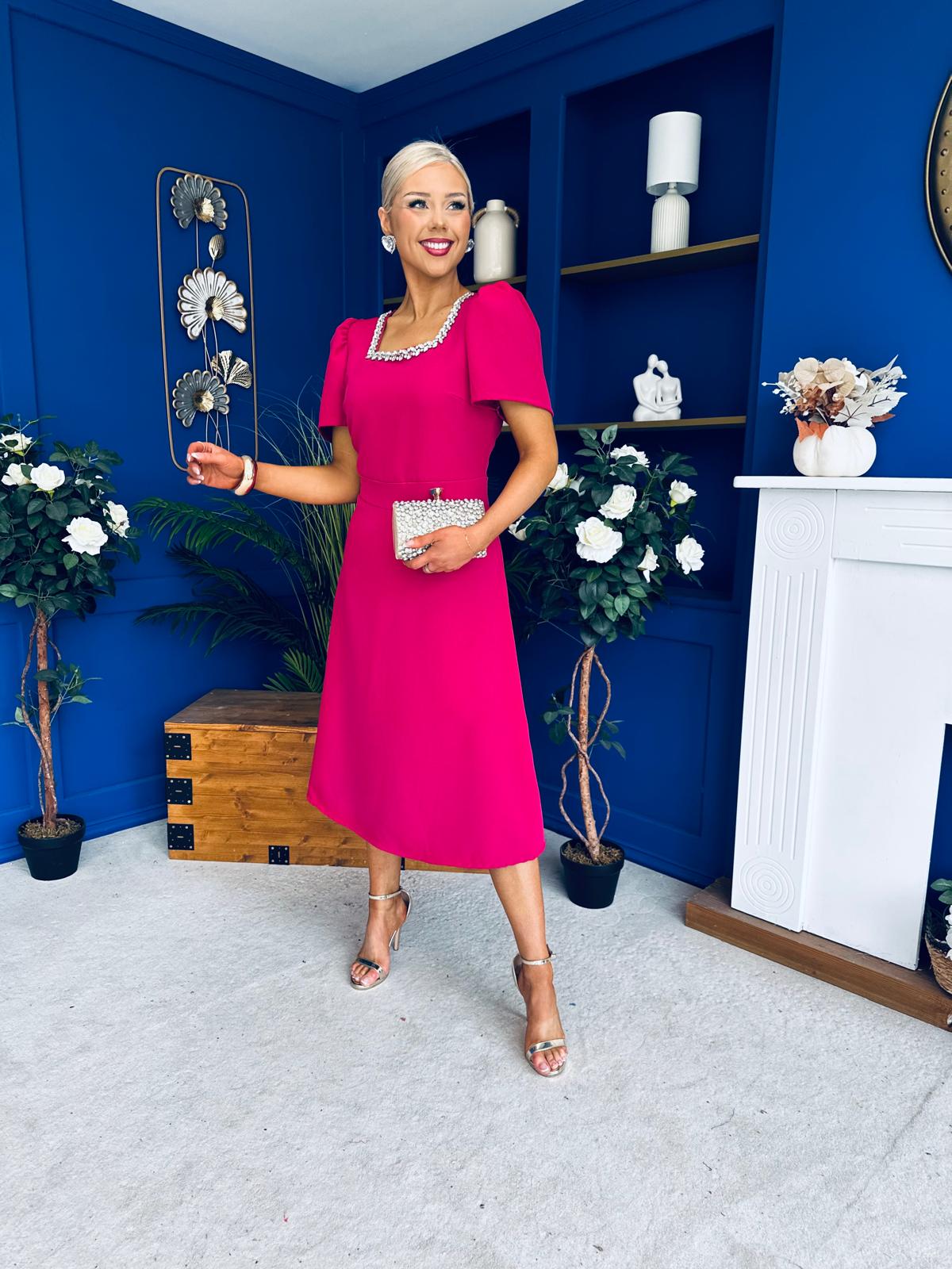 Florence Embellished Occasion Midi Dress Raspberry