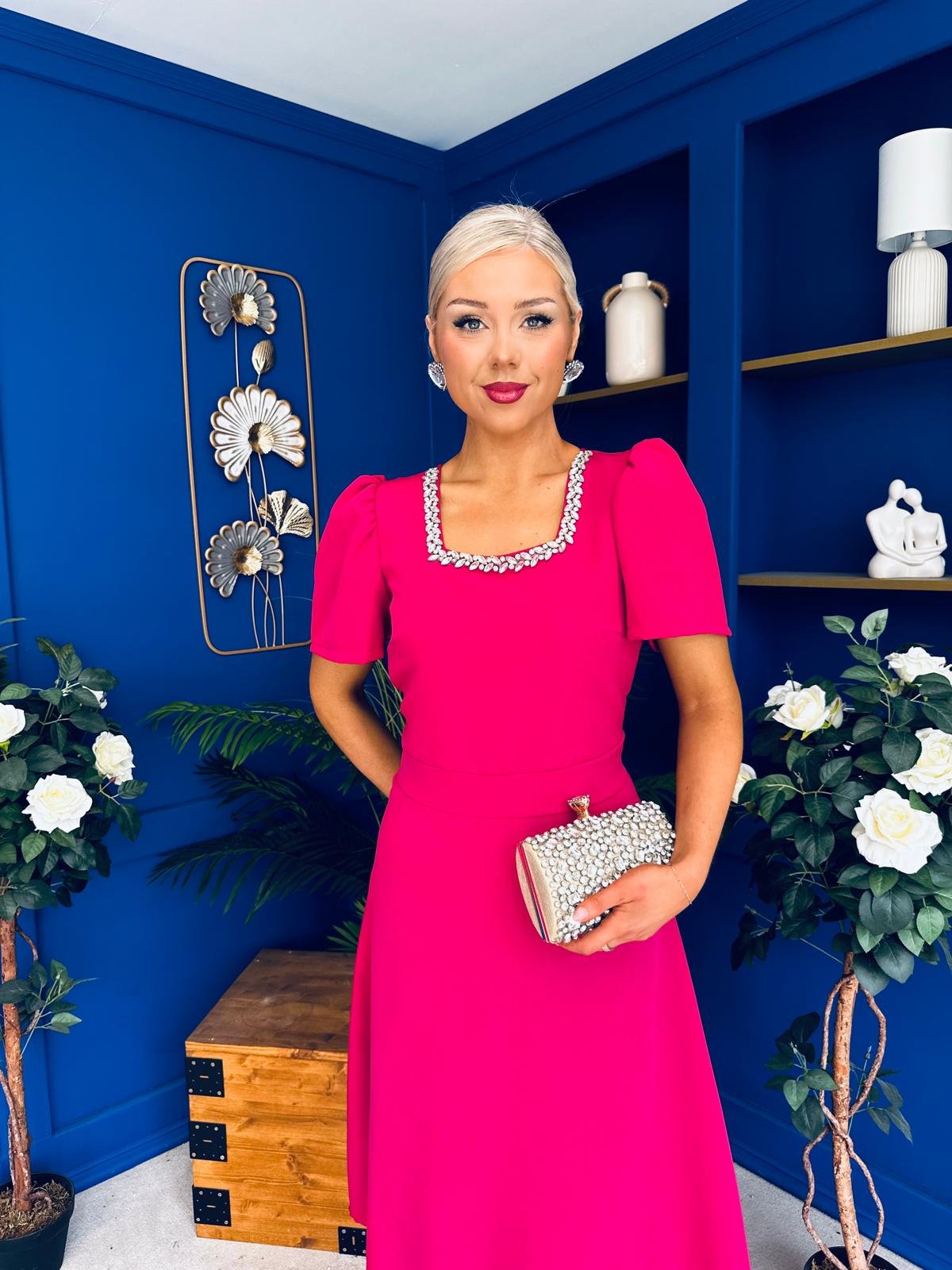 Florence Embellished Occasion Midi Dress Raspberry