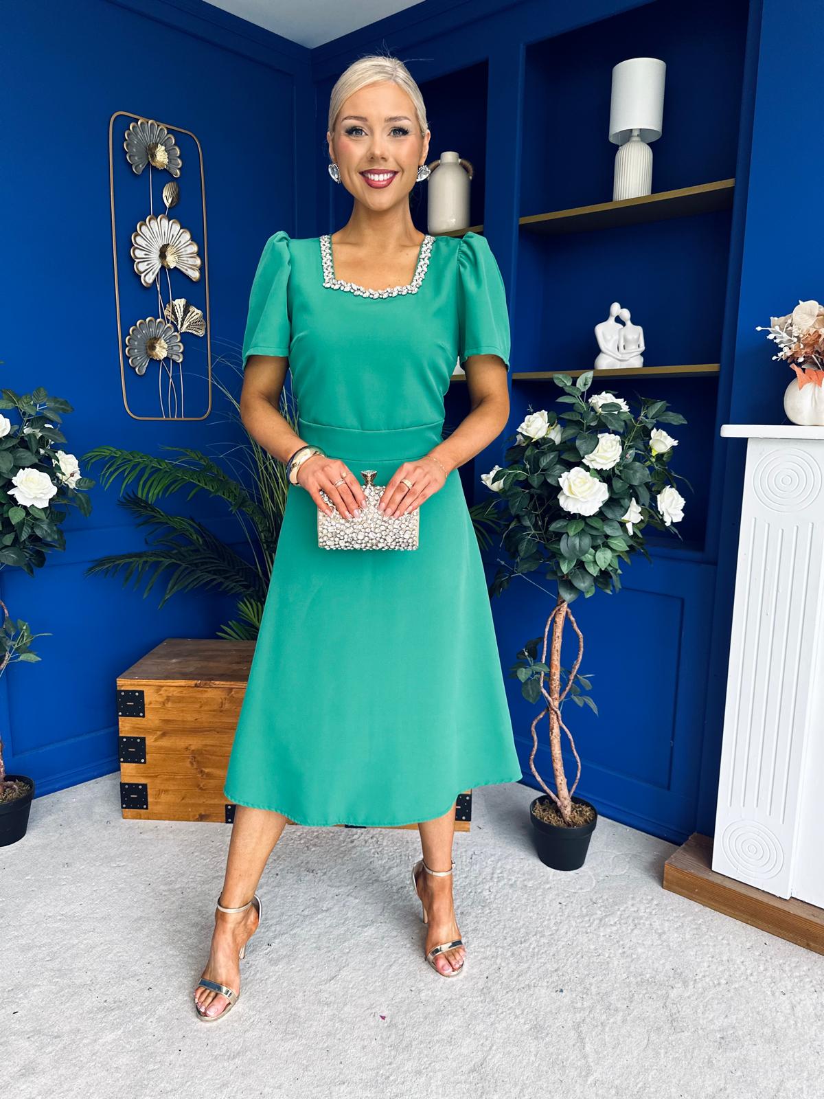 Florence Embellished Occasion Midi Dress Green