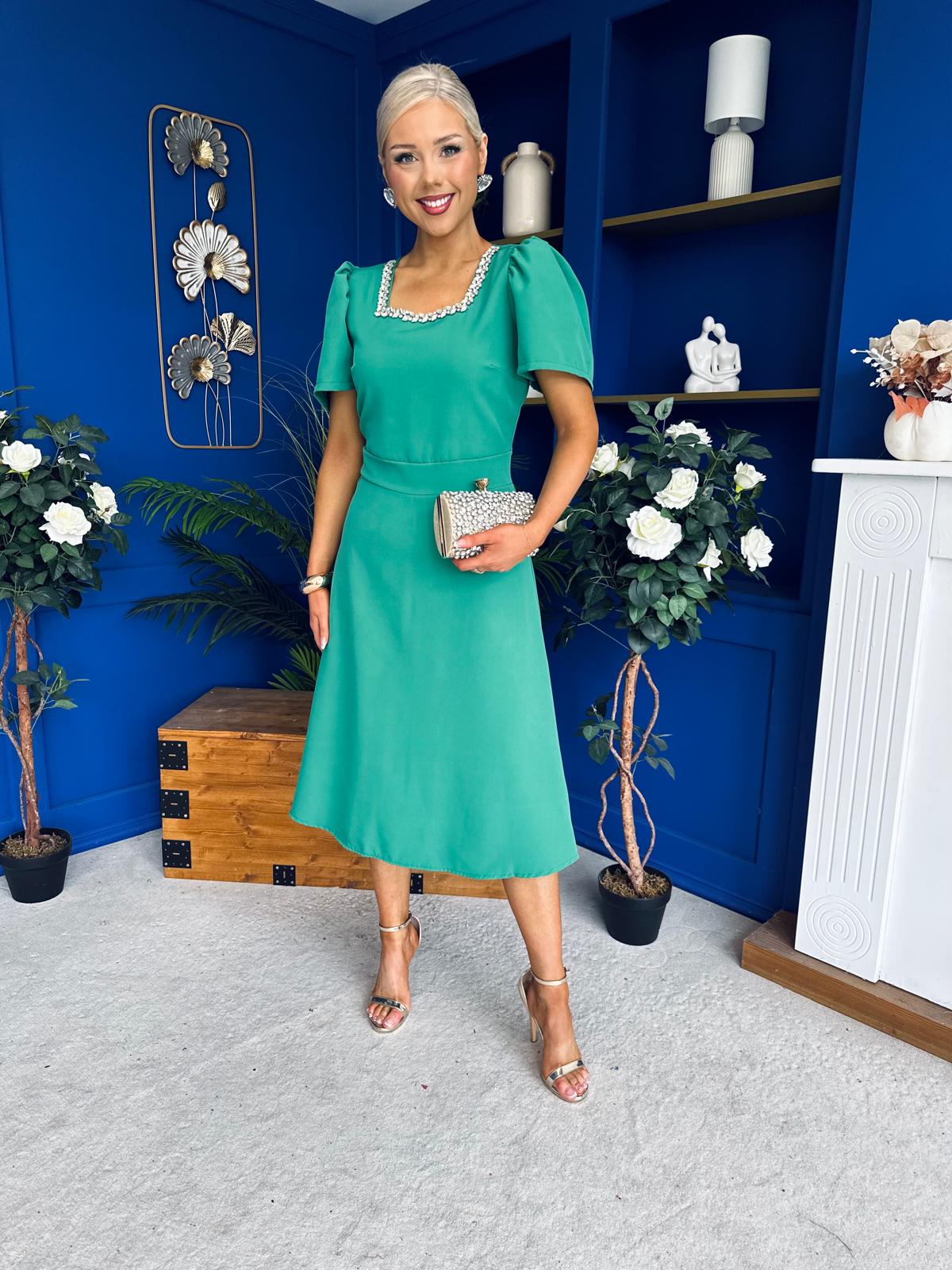 Florence Embellished Occasion Midi Dress Green